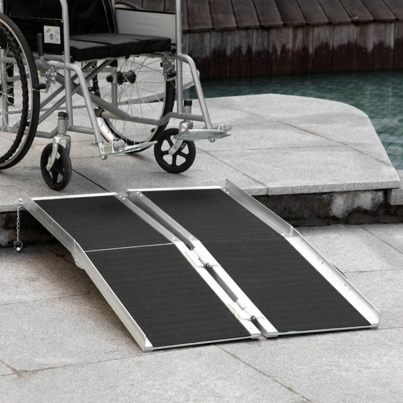 HOMCOM 4' Skidproof Portable Wheelchair Ramp for Home, Steps, Doorways, Carpeted Foldable Handicap Ramp, Threshold Ramp