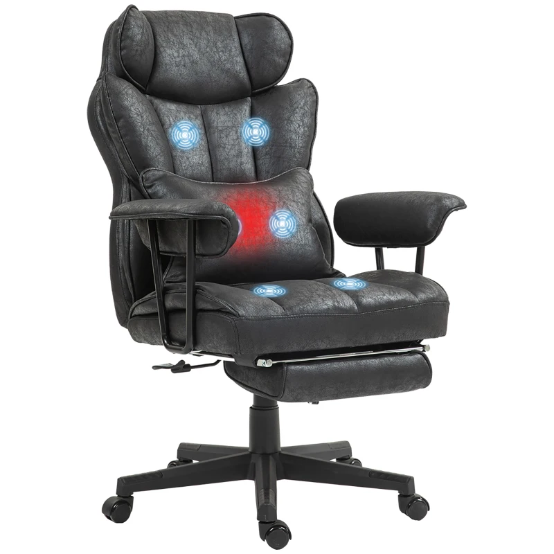 HOMCOM 396lbs. Big and Tall Office Chair, Massage Office Chair with Footrest, Lumbar Support & Reclining Function, Black