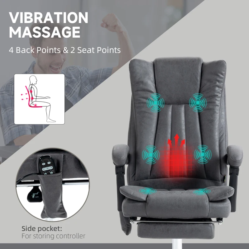 Vinsetto Massage Office Chair with 6 Points and Heat, Reclining Computer Chair with Adjustable Height and Footrest, Dark Blue