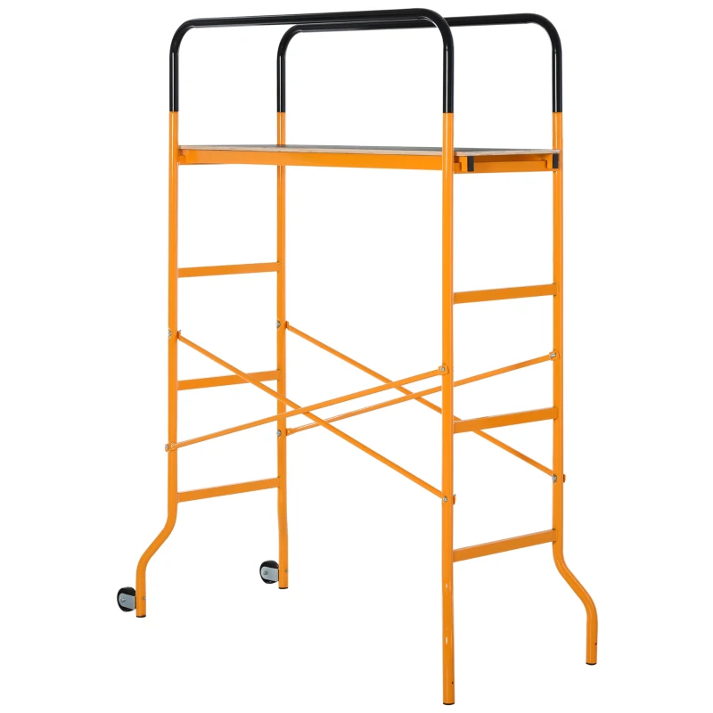 HOMCOM 4-Step Steel 4.6 x 2 x 6 ft. Scaffold 2 Wheels Free Moving for Indoor & Outdoor Decoration Anti-Skid, 440 Pound Capacity