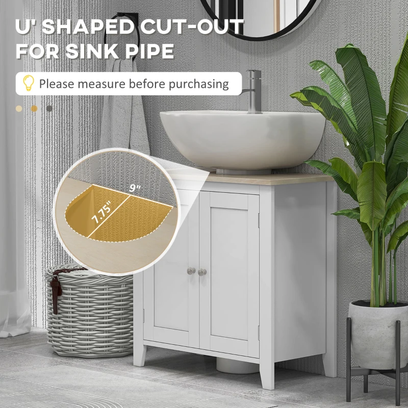 Kleankin Pedestal Sink Storage Cabinet, Under Sink Cabinet with U-Shape and Adjustable Internal Shelf, White