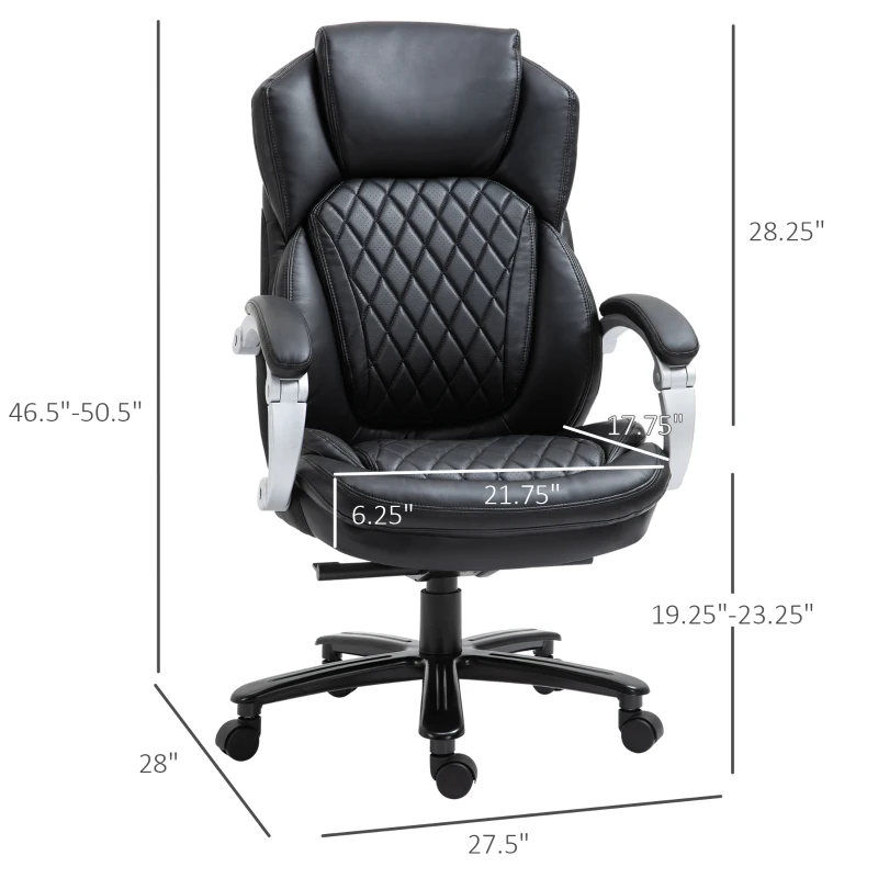Vinsetto Big and Tall Executive Office Chair with Wide Seat, Computer Desk Chair with High Back Diamond Stitching, Adjustable Height & Swivel Wheels, Black