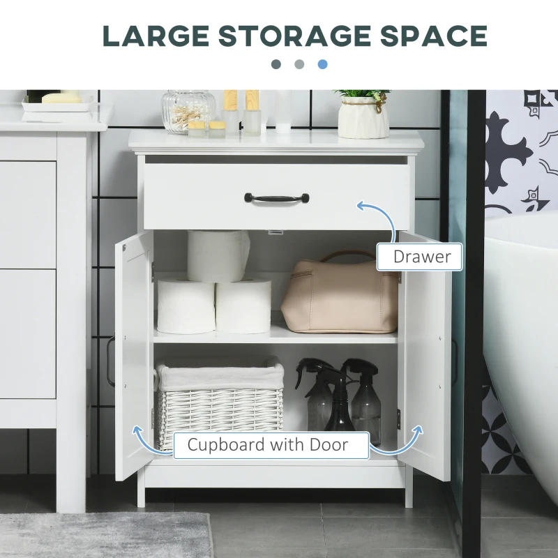 kleankin Bathroom Storage Cabinet, Modern Bathroom Cabinet with 2 Doors, Storage Drawer & Adjustable Shelf, White