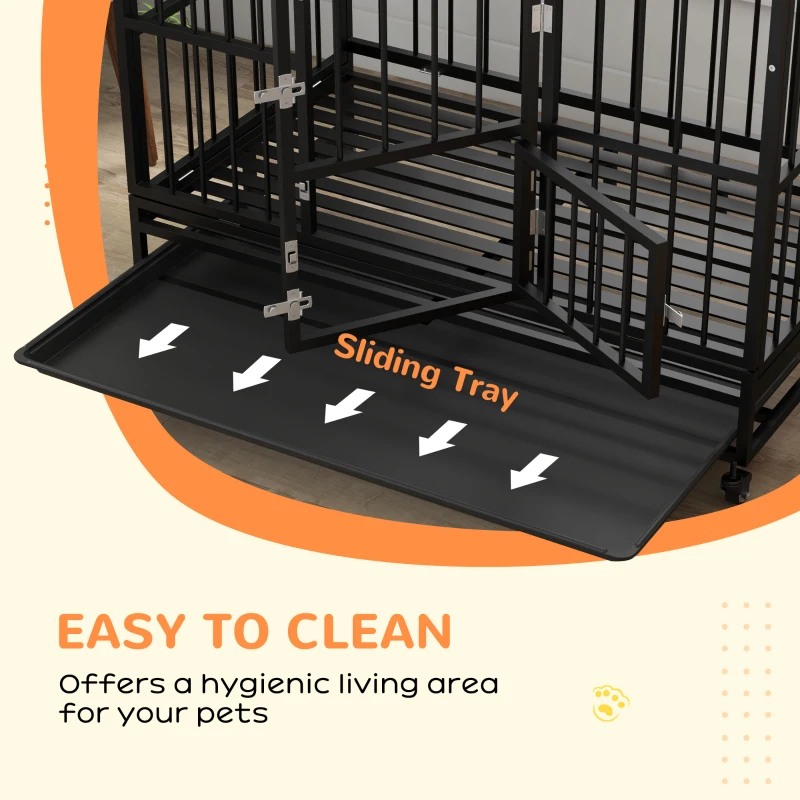 PawHut 48" Heavy Duty Dog Crate with 4 Lockable Wheels, Double Doors, and Removable Tray, for XL and L Dogs