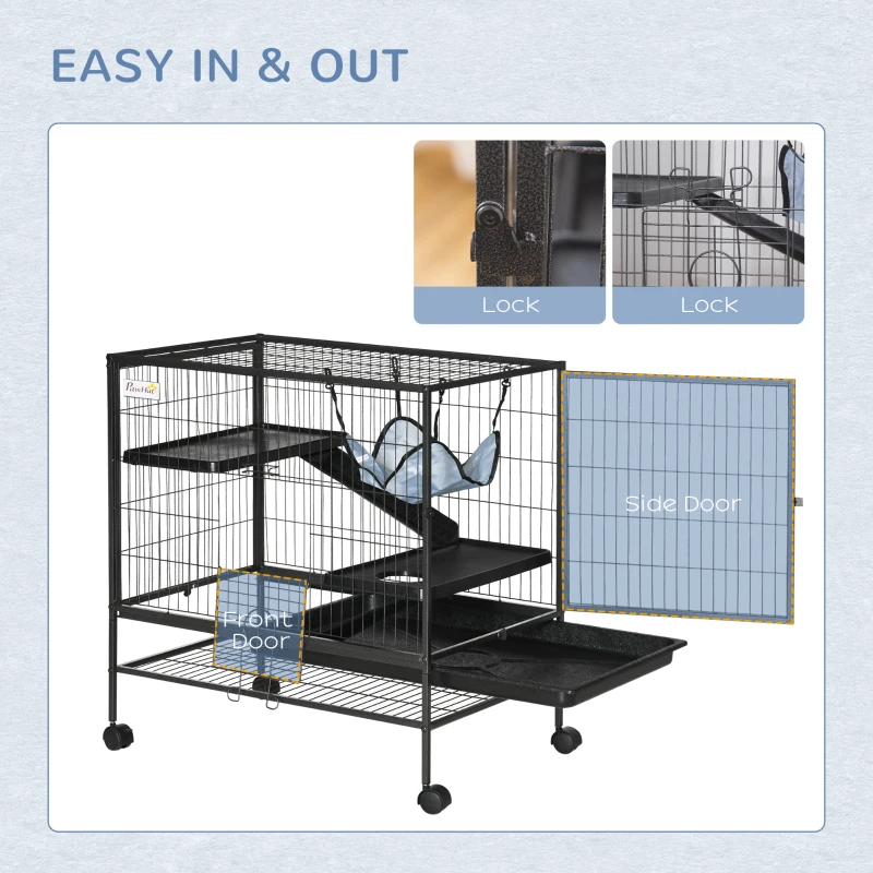 PawHut Small Animal Cage with Wheels, Pet Playpen for Rat, Syrian Hamster, Kitten, Ferrets, Chinchillas with Bottom Storage Shelf, Removable Tray, Ramp, 31.5" x 20.5" x 33.1"