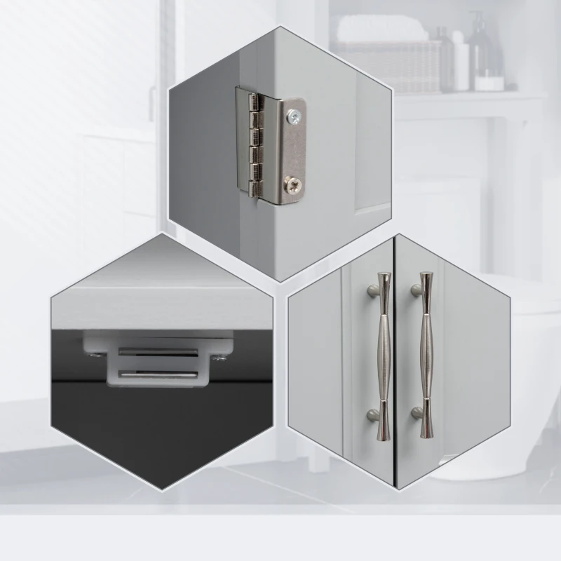 kleankin Modern Over The Toilet Storage Cabinet, Double Door Bathroom Organizer with Inner Adjustable Shelf and Open Shelf, Gray