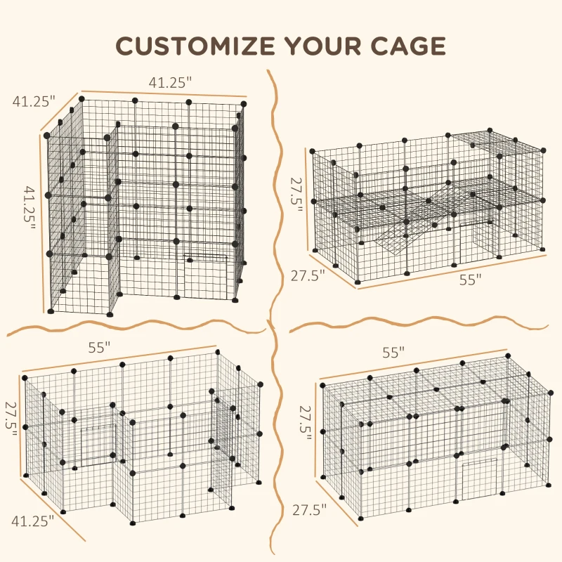 PawHut 36 Panels Small Animal Playpen with Door, DIY C & C Cage for Guinea Pigs with Ramp, Portable Metal Wire Yard for Rabbit, Hedgehogs, 14 x 14 in