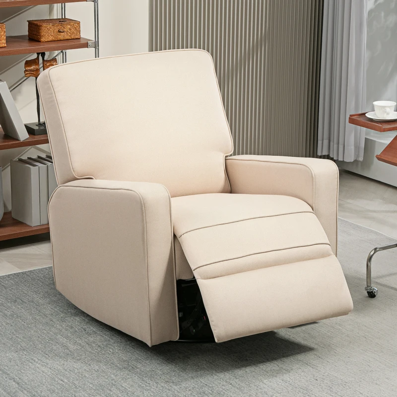 HOMCOM Manual Recliner Chair for Adults with Thick Cushion, Breathable Fabric Glider Rocking Chair for Living Room, Beige