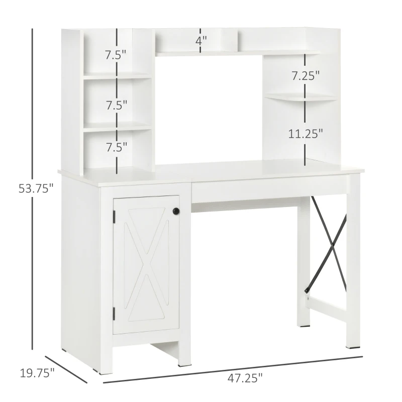 HOMCOM Computer Desk W/ Hutch, Home Office Desk W/ Storage Cabinet, White