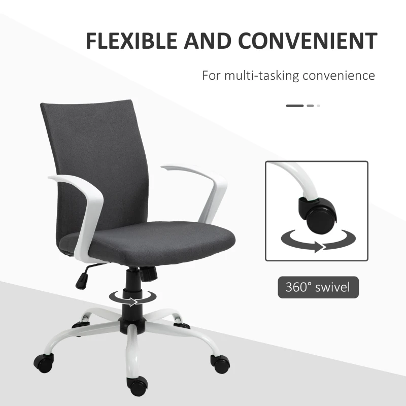 Vinsetto Linen Mid Back Office Chair With Tilt Function, Swivel Computer Chair, Charcoal Grey