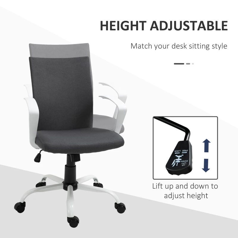 Vinsetto Linen Mid Back Office Chair With Tilt Function, Swivel Computer Chair, Charcoal Grey