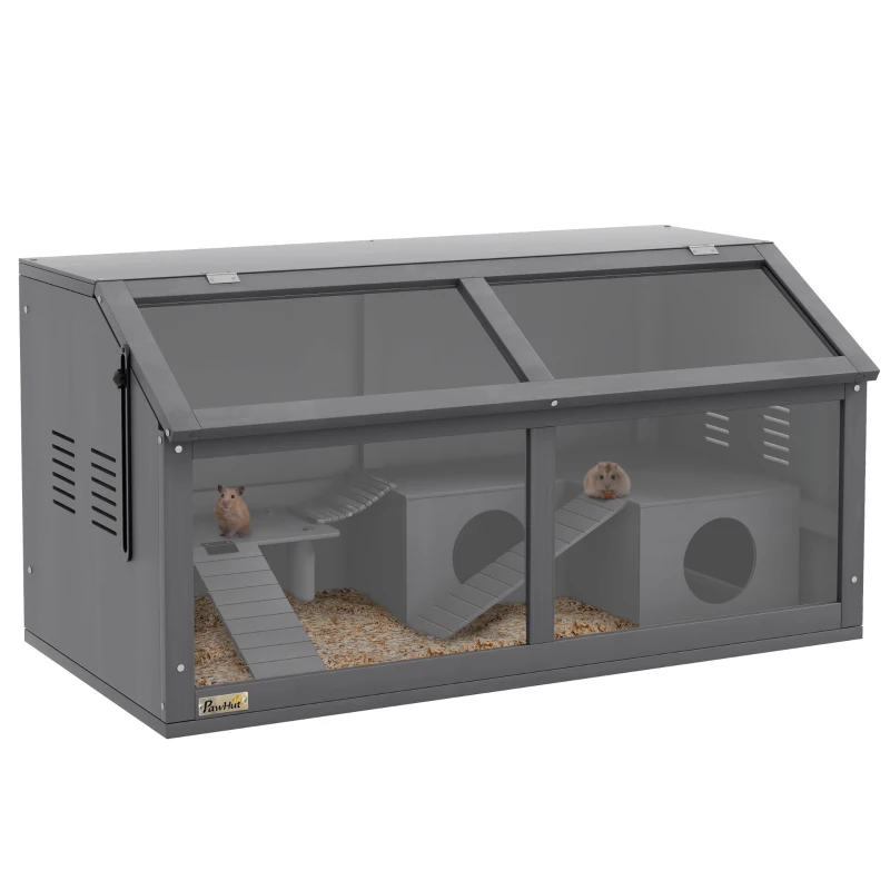 PawHut Rat Cage Hamster Cage Small Animal Playhouse for Gerbils with Suspension Bridge, Ladders, Openable Top Hut