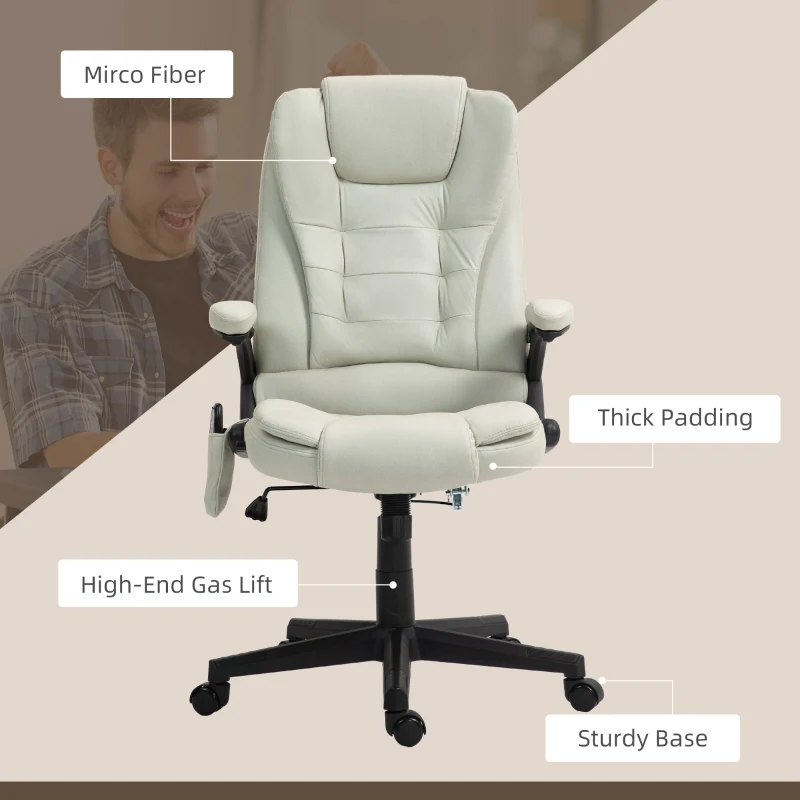 Vinsetto 6 Point Vibrating Massage Office Chair with Heat, Microfiber Massage Desk Chair with Reclining Backrest, Beige