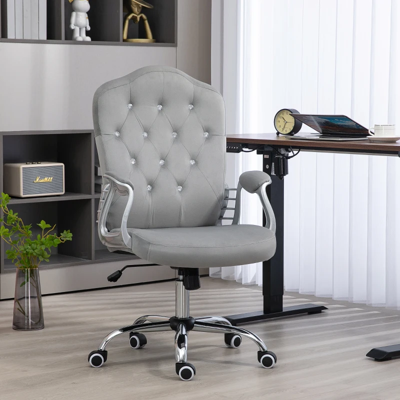Vinsetto Velvet Office Chair Desk Chair with 360 Degree Swivel Wheels Adjustable Height Tilt Function Light Gray