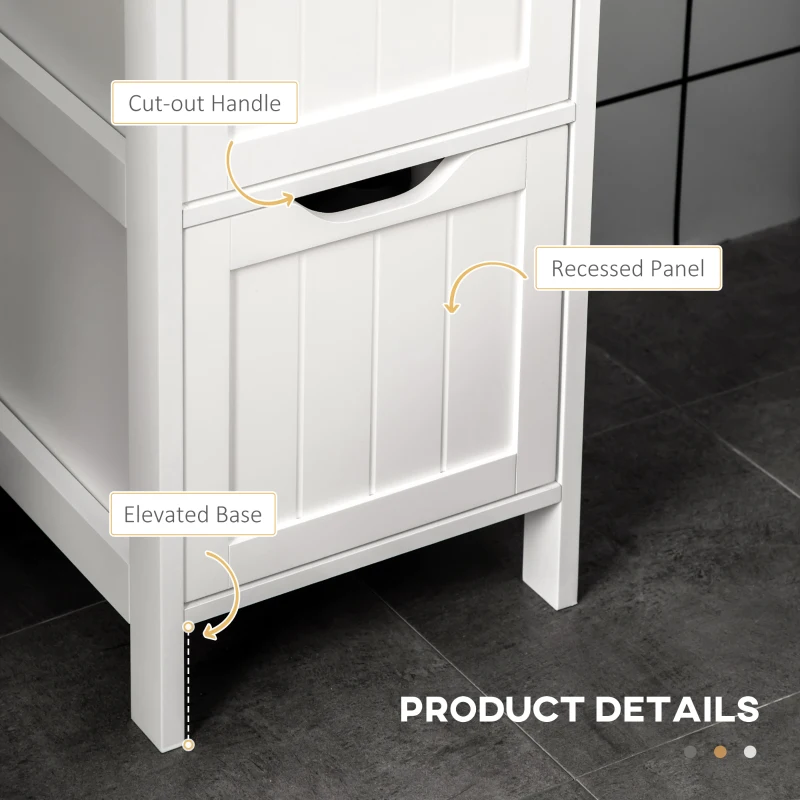 kleankin Tall Bathroom Cabinet, Slim Bathroom Storage Cabinet, Narrow Floor Cabinet with 3 Drawers and 2 Open Shelves, Freestanding Linen Tower for Small Space, 12" x 12" x 56", White
