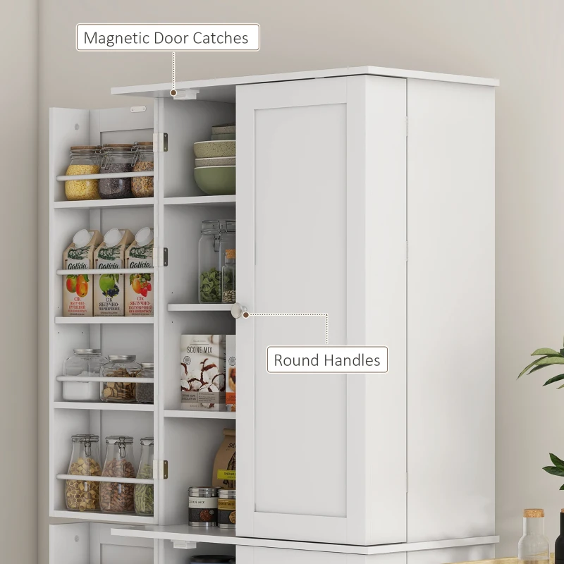 HOMCOM 65" Kitchen Cabinet, Kitchen Pantry Cabinet with 4 Doors and 16 Door Shelves for Dining Room, White