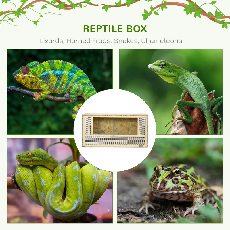 PawHut Wooden Reptile Terrarium with Sliding Door for Chameleon, Lizard, Snake, Frog, Turtle, 31.5" x 15.7" x 15.7"