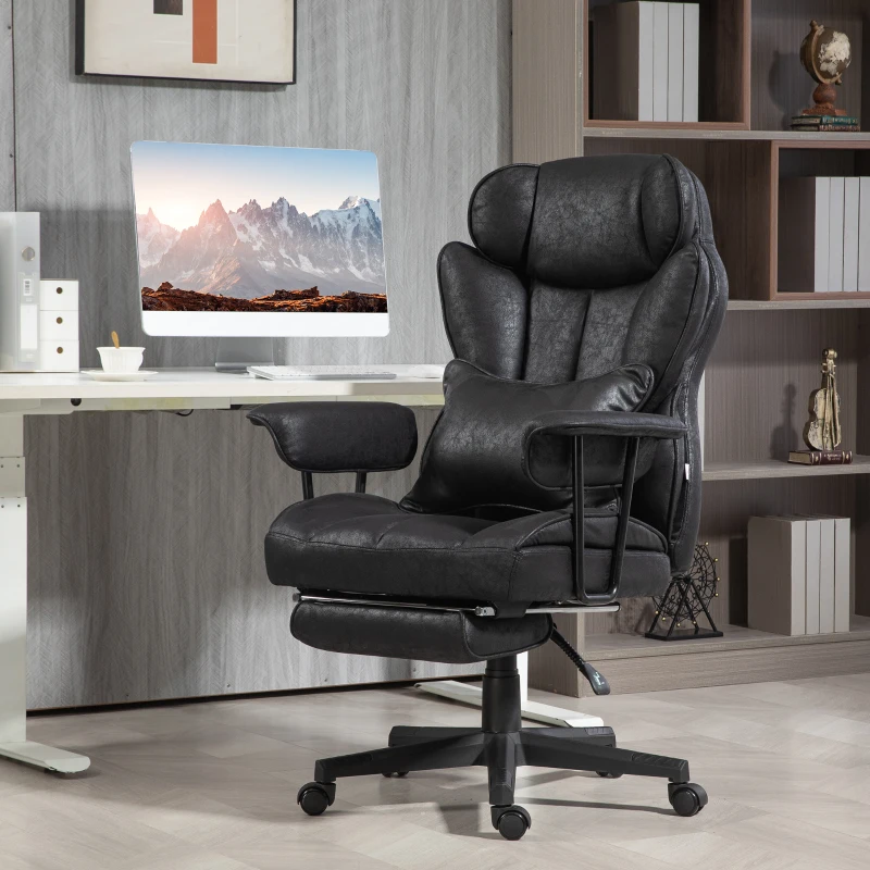 HOMCOM 396lbs. Big and Tall Office Chair, Massage Office Chair with Footrest, Lumbar Support & Reclining Function, Black