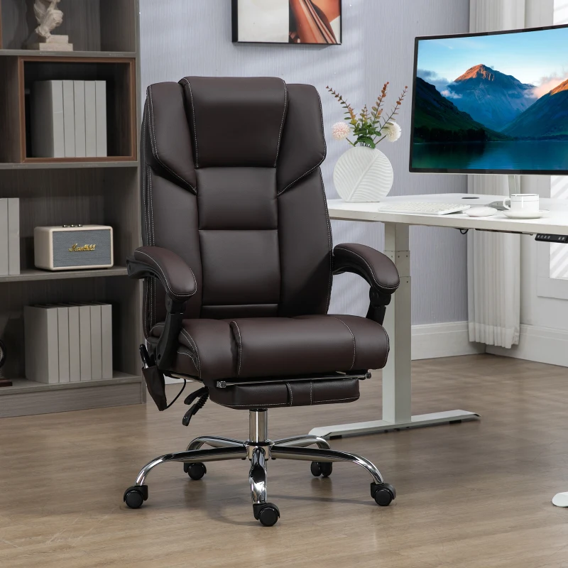 Vinsetto 6 Point Vibration Massage Office Chair with Heat, PU Leather Computer Chair with Adjustable Height Reclining Back, Brown