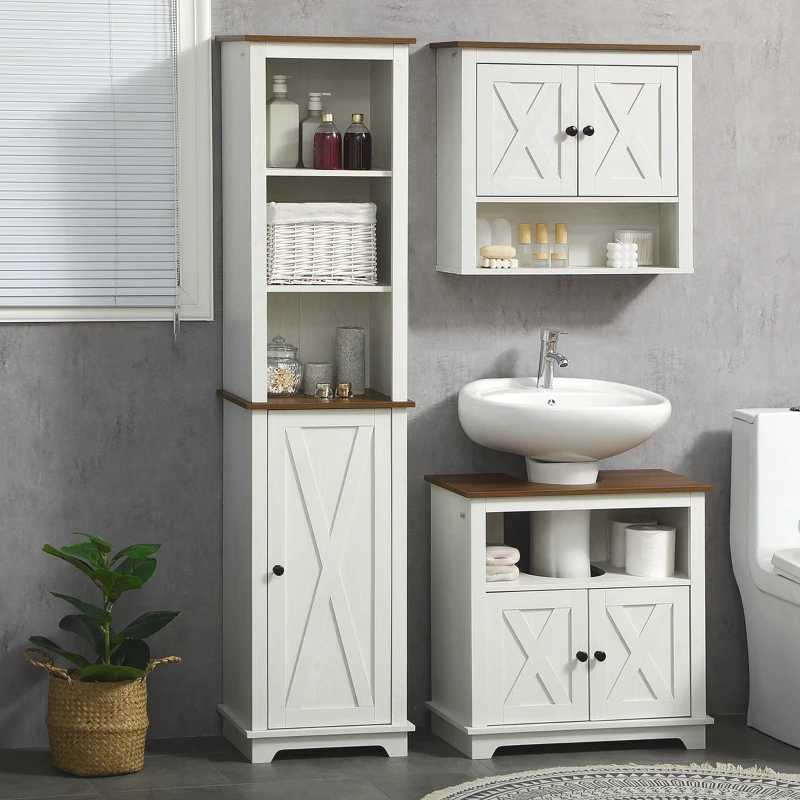 kleankin Farmhouse Bathroom Cabinet, Tall Storage Cabinet with Door and Adjustable Shelves, 15.5" x 11.75" x 63", White