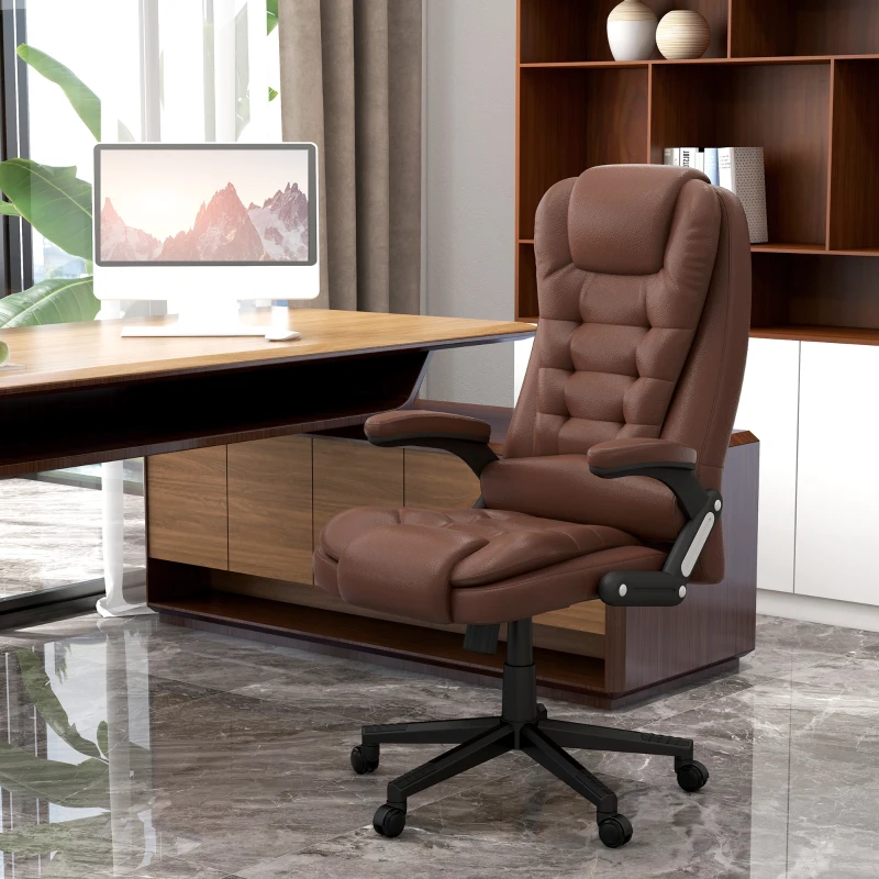HOMCOM Massage Office Chair, Heated Reclining Computer Chair with 6 Vibration Points, Armrest and Remote, Brown