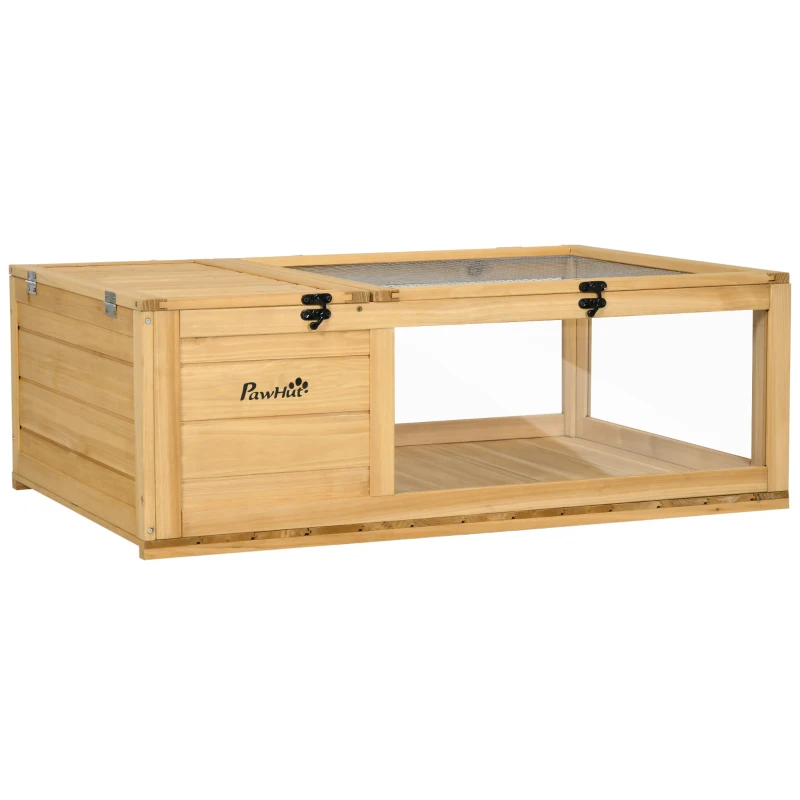 PawHut Wooden Reptile Cage with Top Access for Turtles, Lizards, Snakes, Yellow