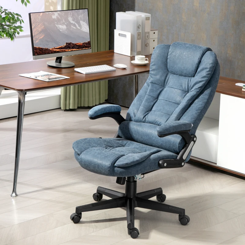HOMCOM Massage Office Chair, Heated Reclining Computer Chair with 6 Vibration Points, Armrest and Remote, Blue