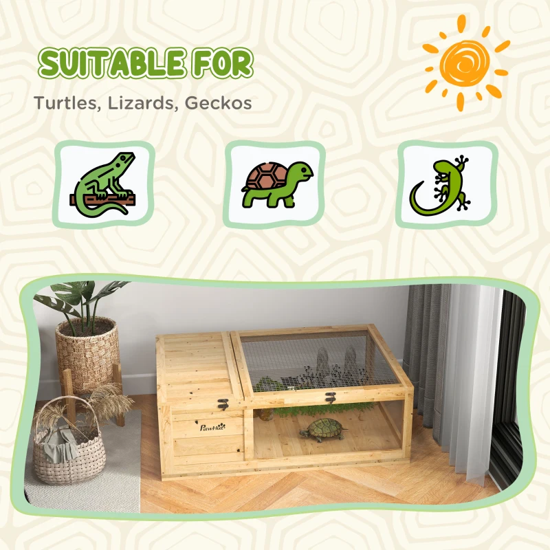 PawHut Wooden Reptile Cage with Top Access for Turtles, Lizards, Snakes, Yellow