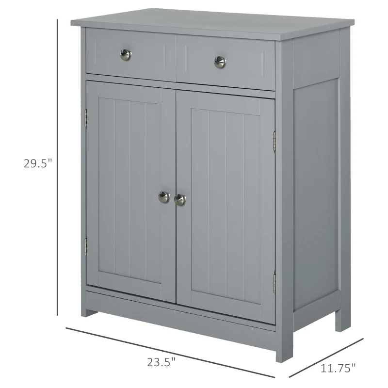 Kleankin Freestanding Bathroom Floor Cabinet, Wooden Bathroom Cabinet with 2 Doors, 2 Drawers and Adjustable Shelf, Gray