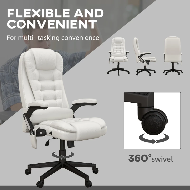 HOMCOM Massage Office Chair, Heated Reclining Computer Chair with 6 Vibration Points, Armrest and Remote, White
