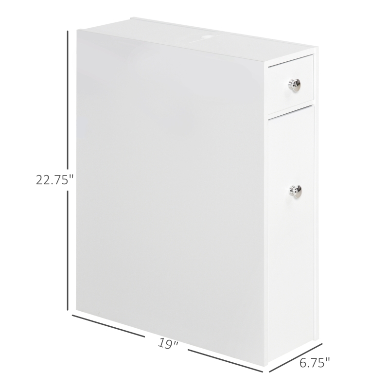 HOMCOM Bathroom Floor Organizer Free Standing Space Saving Narrow Storage Cabinet Bath Toilet Paper Holder with Drawers White