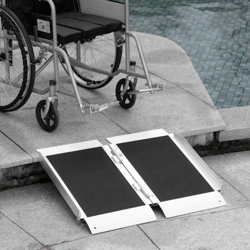 HOMCOM 2' Skidproof Portable Wheelchair Ramp for Home, Steps, Doorways, Carpeted Foldable Handicap Ramp, Threshold Ramp