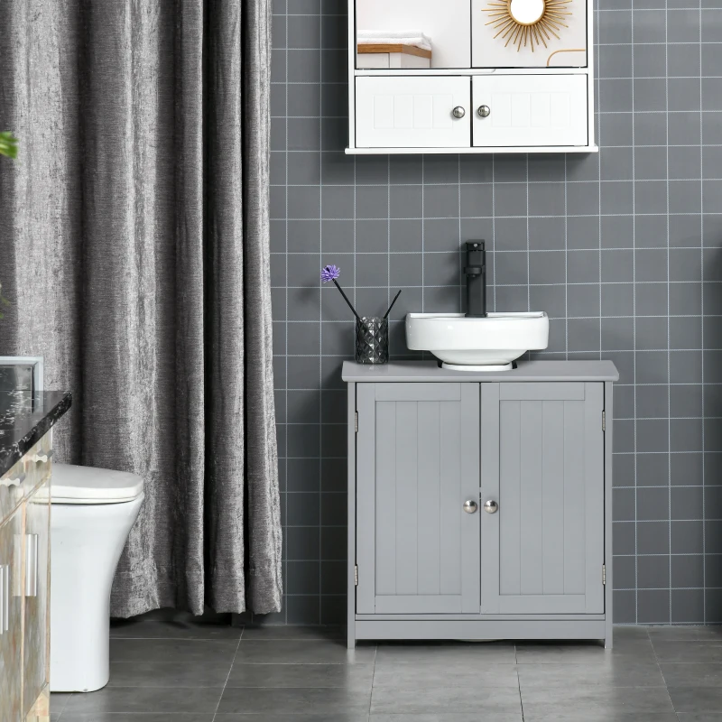 kleankin Bathroom Vanities, Bathroom Sink Cabinets with U-Shape Cut-Out and Adjustable Internal Shelf, Gray