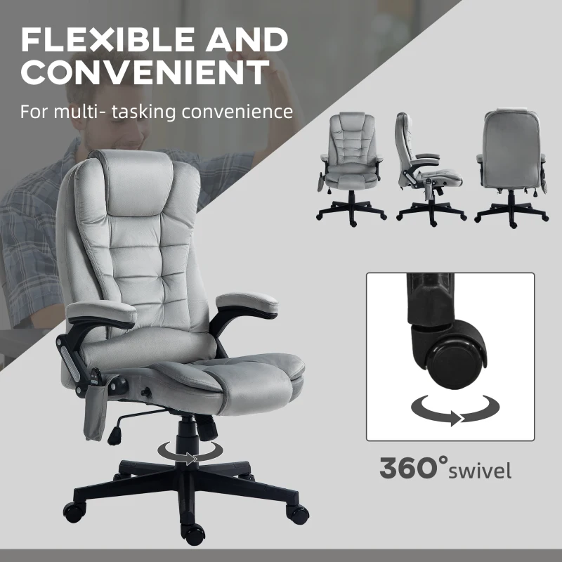 HOMCOM 6 Point Executive Office Chair with Heat, Velvet High Back Vibrating Massage Office Chair, Gray