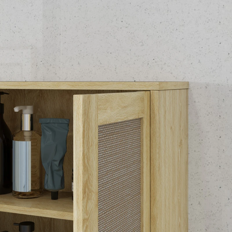 HOMCOM Over the Toilet Bathroom Cabinet, Bathroom Wall Cabinet with 2 Doors and Adjustable Shelf, Distressed Oak