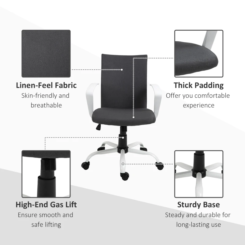 Vinsetto Linen Mid Back Office Chair With Tilt Function, Swivel Computer Chair, Charcoal Grey