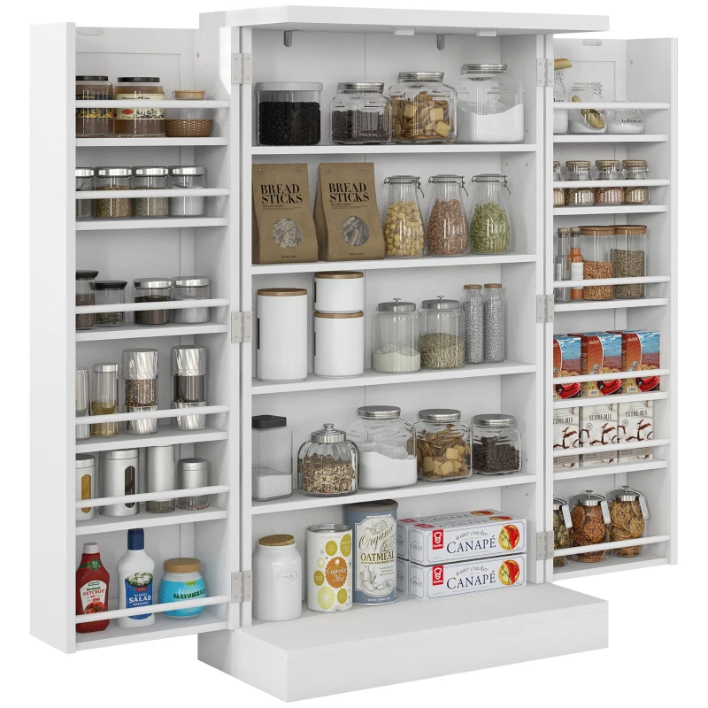 HOMCOM Freestanding Kitchen Pantry, Kitchen Storage Cabinet with 5-Tier Shelf, 12 Spice Racks, Adjustable Shelves, White