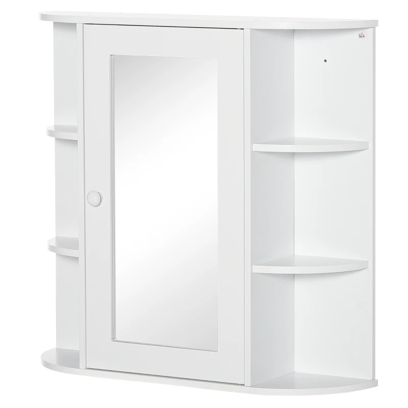 HOMCOM Bathroom Medicine Cabinet with Mirror, Bathroom Mirror Cabinet, Wall Mount Mirror Medicine Cabinet with Multiple Storage Shelves, White