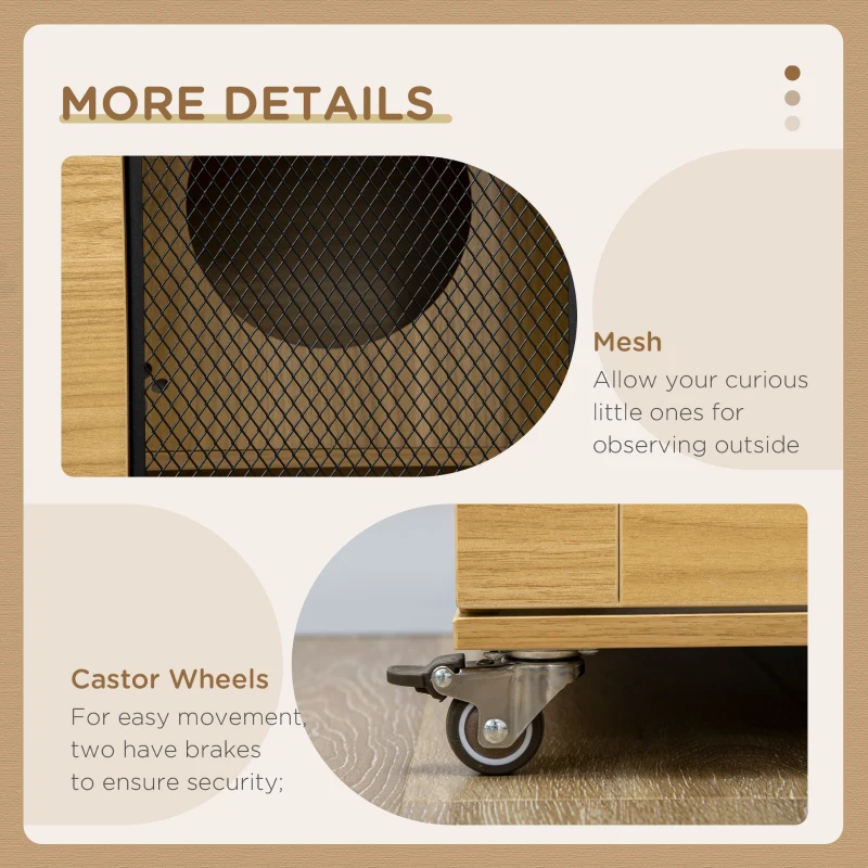 PawHut Luxury Cat House with Wheels,  Kitty Cage Catio Villa for Indoor Cats with Scratching Posts, Condo, Flap Door, Cushion, Oak, 31.5" x 20" x 48.5"