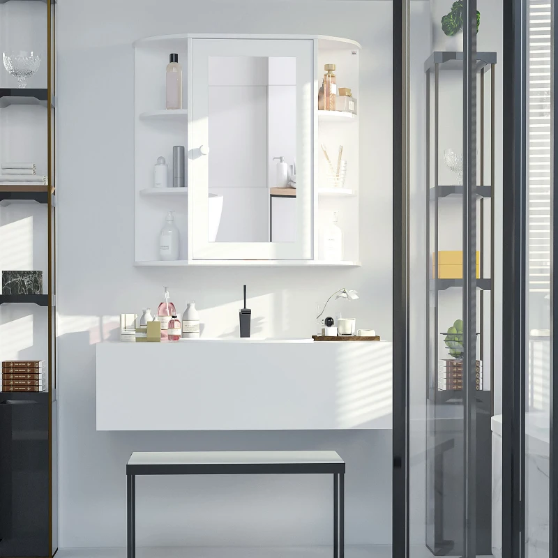 HOMCOM Bathroom Medicine Cabinet with Mirror, Bathroom Mirror Cabinet, Wall Mount Mirror Medicine Cabinet with Multiple Storage Shelves, White
