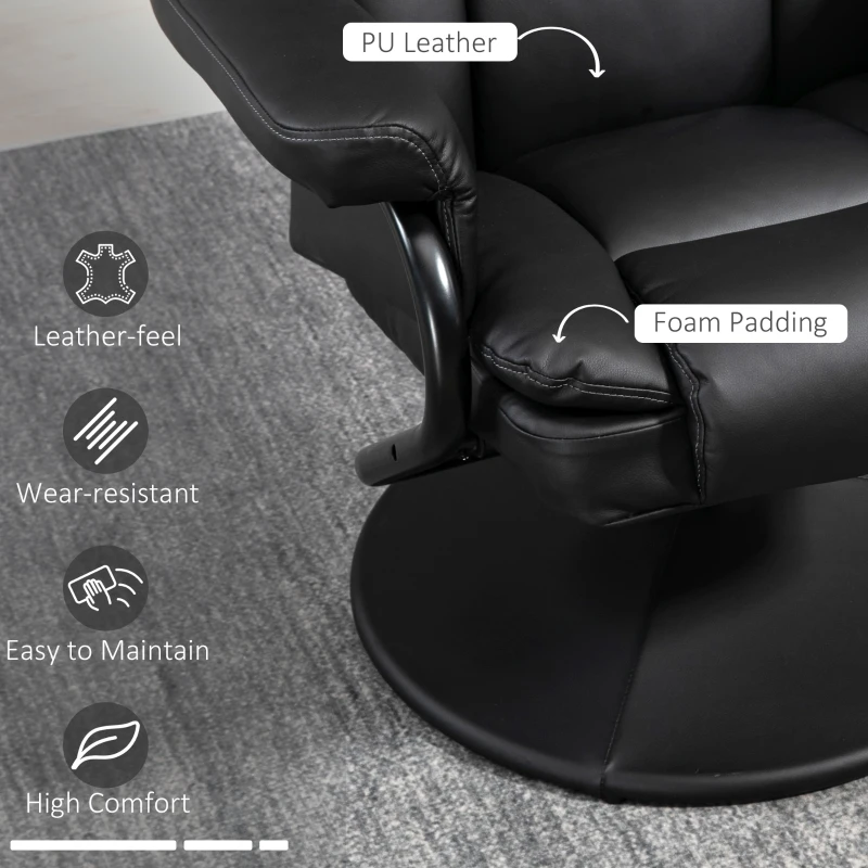 HOMCOM Recliner Chair w/ Ottoman Swivel, Faux Leather, Black