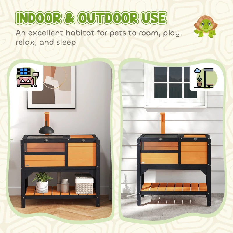 PawHut Tortoise Habitat with Shelf Storage Tortoise Gift Accessory with Weather Protection for Indoor, Yellow
