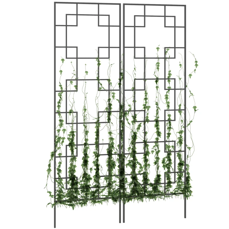 Outsunny 2 Pack Garden Trellis for Climbing Plants, Outdoor Metal Grid Panels for Roses, Vine Flower, Cucumber, Clematis, 72" Tall