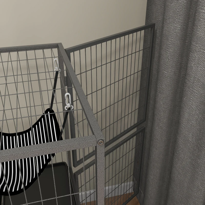 PawHut 50" H Rolling Small Animal Cage with Hammock, Ferret Cage, Chinchilla Cage, Pet Habitat with 4 Doors, Removable Tray