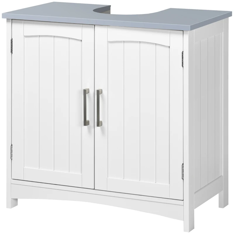 kleankin Pedestal Sink Storage Cabinet, Under Sink Cabinet with Double Doors, Modern Bathroom Vanity Cabinet with Adjustable Shelves, White