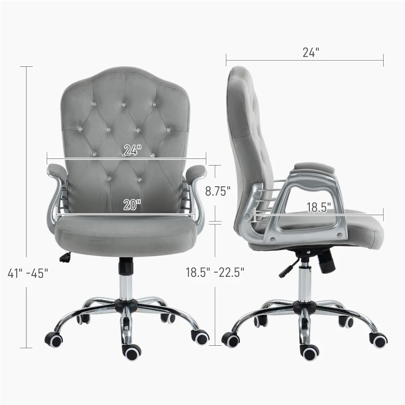 Vinsetto Velvet Office Chair Desk Chair with 360 Degree Swivel Wheels Adjustable Height Tilt Function Light Gray