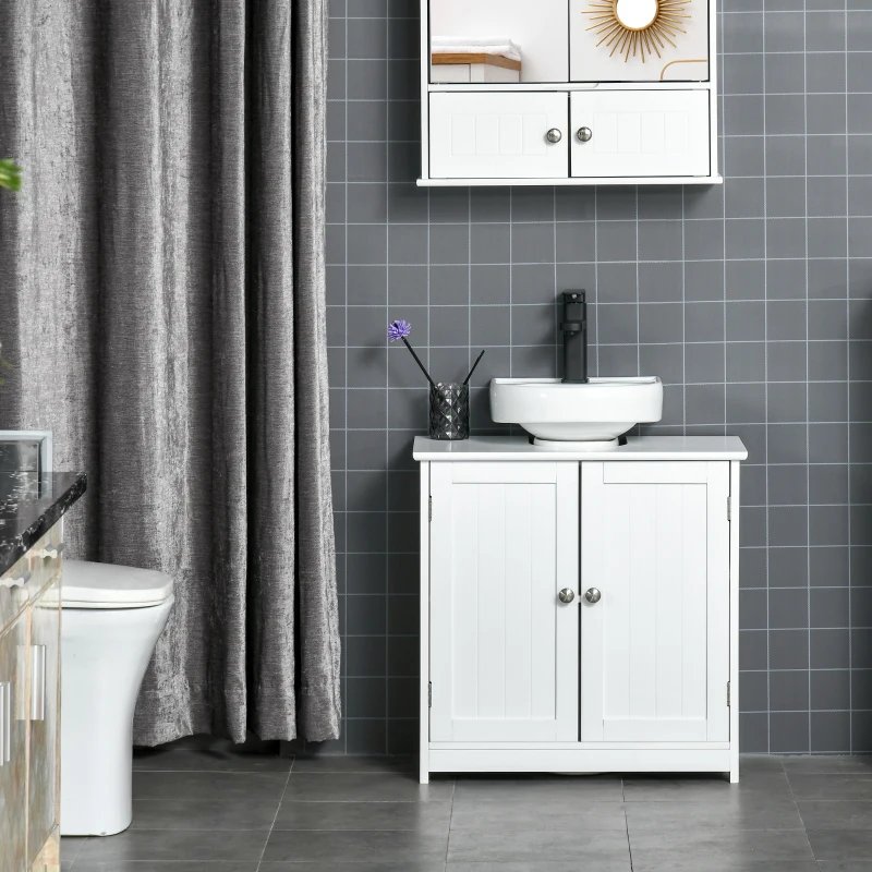 kleankin Bathroom Vanities, Bathroom Sink Cabinets with U-Shape Cut-Out and Adjustable Internal Shelf, White