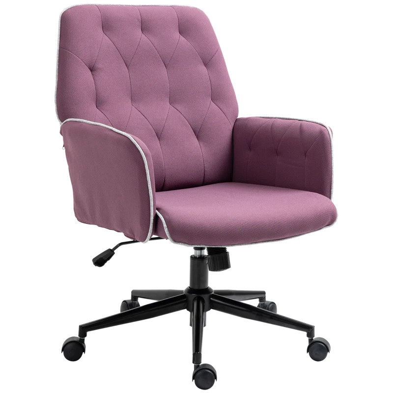Vinsetto Spandex Home Office Chair, Tufted Height Adjustable Computer Desk Chair with Swivel Wheels and Padded Armrests, Purple