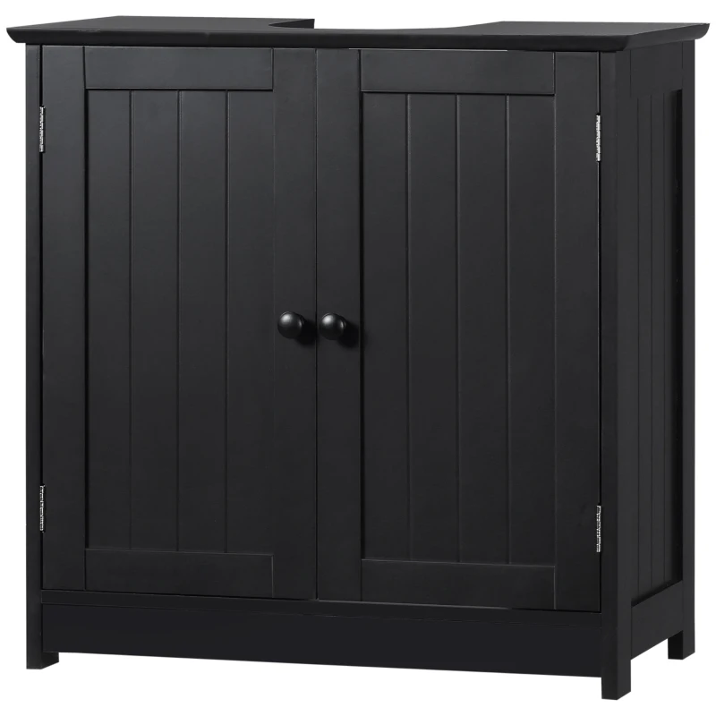 HOMCOM Under Sink Bathroom Cabinet, Pedestal Sink Storage Cabinet with 2 Doors, Shelf and U-Shape, Black