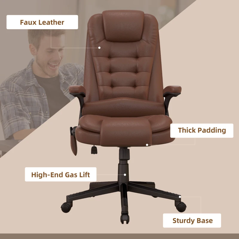 HOMCOM Massage Office Chair, Heated Reclining Computer Chair with 6 Vibration Points, Armrest and Remote, Brown